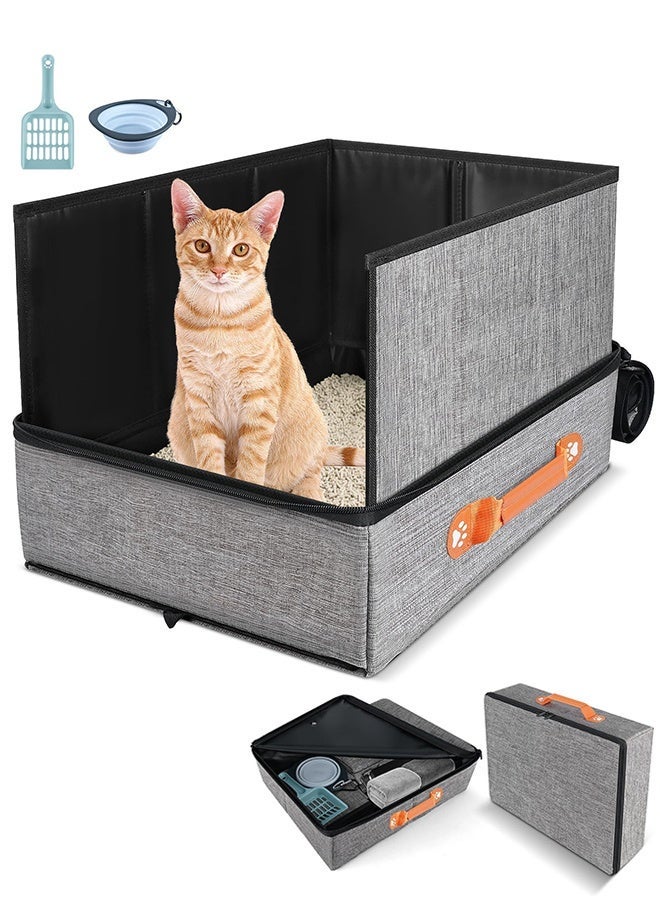 XiuWoo 17.7 * 13.5 * 13.75" Travel Litter Box for Cats, Collapsible Cat Litter Box with Lid, Portable Cat Box with Zipper & Hard Bottom, Leak-Proof Kitty Litter Pan for Car Hotel Airplane, Water-Resistant - Image 1